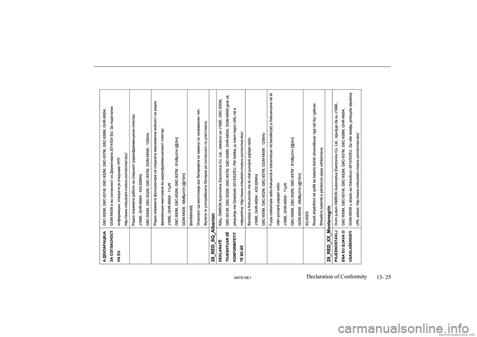 MITSUBISHI L200 2019  Owners Manual (in English) �1�3�-� �2�5
�2�.�7�(���(��D�e�c�l�a�r�a�t�i�o�n� �o�f� �C�o�n�f�o�r�m�i�t�y  