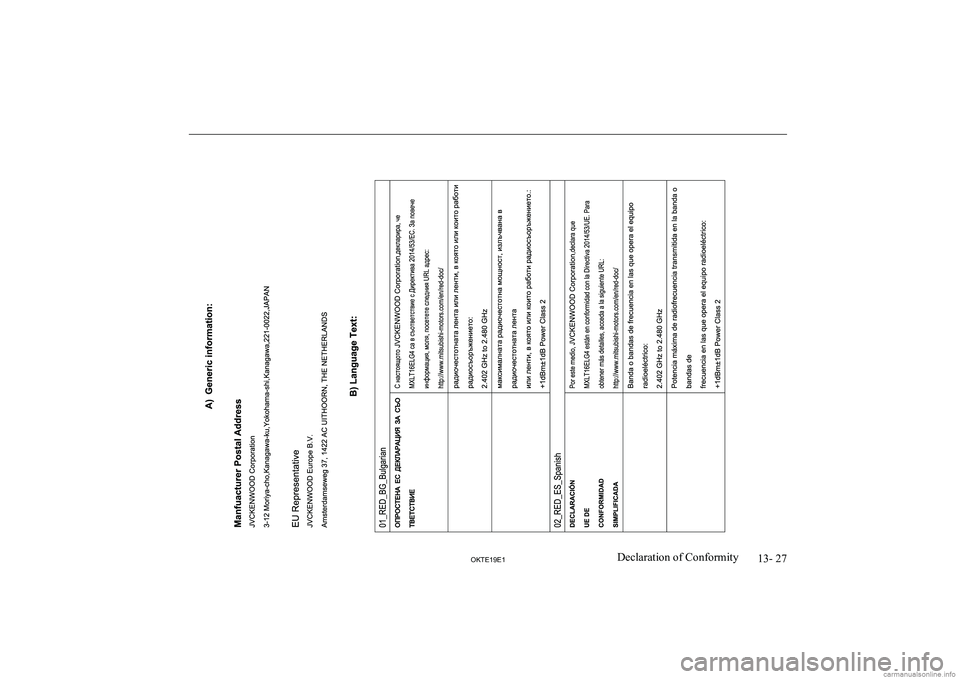 MITSUBISHI L200 2019  Owners Manual (in English) �1�3�-� �2�7
�2�.�7�(���(��D�e�c�l�a�r�a�t�i�o�n� �o�f� �C�o�n�f�o�r�m�i�t�y   