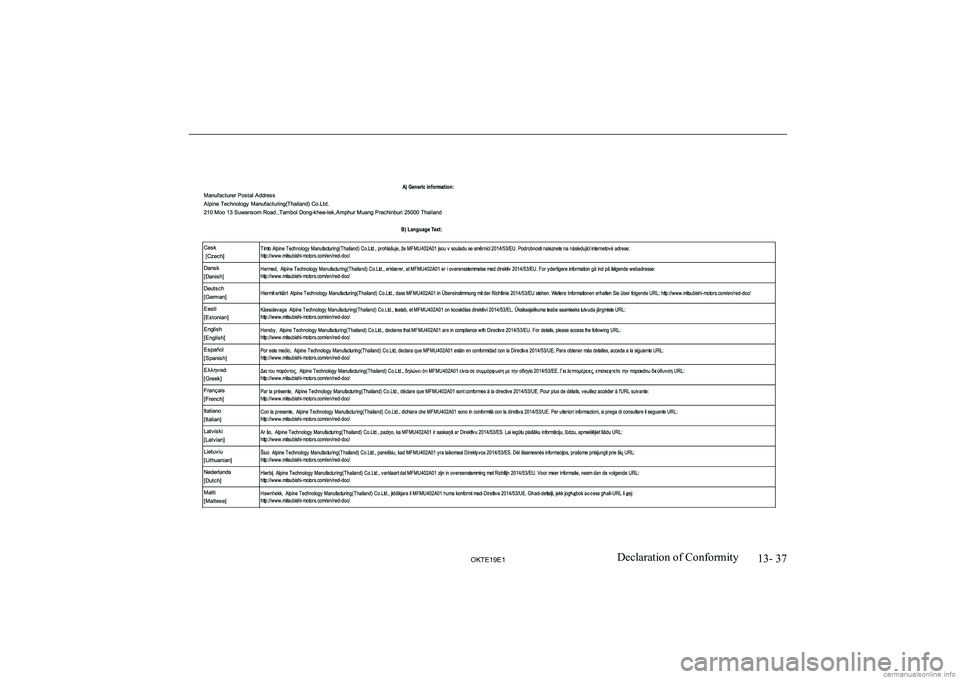 MITSUBISHI L200 2019  Owners Manual (in English) �1�3�-� �3�7
�2�.�7�(���(��D�e�c�l�a�r�a�t�i�o�n� �o�f� �C�o�n�f�o�r�m�i�t�y  