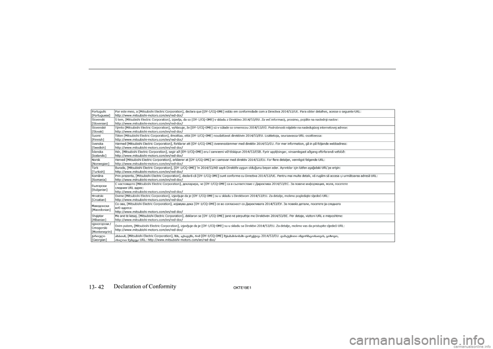 MITSUBISHI L200 2019  Owners Manual (in English) �1�3�-� �4�2�2�.�7�(���(��D�e�c�l�a�r�a�t�i�o�n� �o�f� �C�o�n�f�o�r�m�i�t�y              