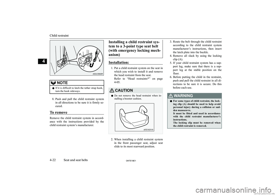 MITSUBISHI L200 2019   (in English) Manual PDF �N�O�T�E�z�I�f� �i�t� �i�s� �d�i�f�f�i�c�u�l�t� �t�o� �l�a�t�c�h� �t�h�e� �t�e�t�h�e�r� �s�t�r�a�p� �h�o�o�k�,
�t�u�r�n� �t�h�e� �h�o�o�k� �s�i�d�e�w�a�y�s�.
�8�. �P�u�s�h�  �a�n�d�  �p�u�l�l�  �t�h�e
