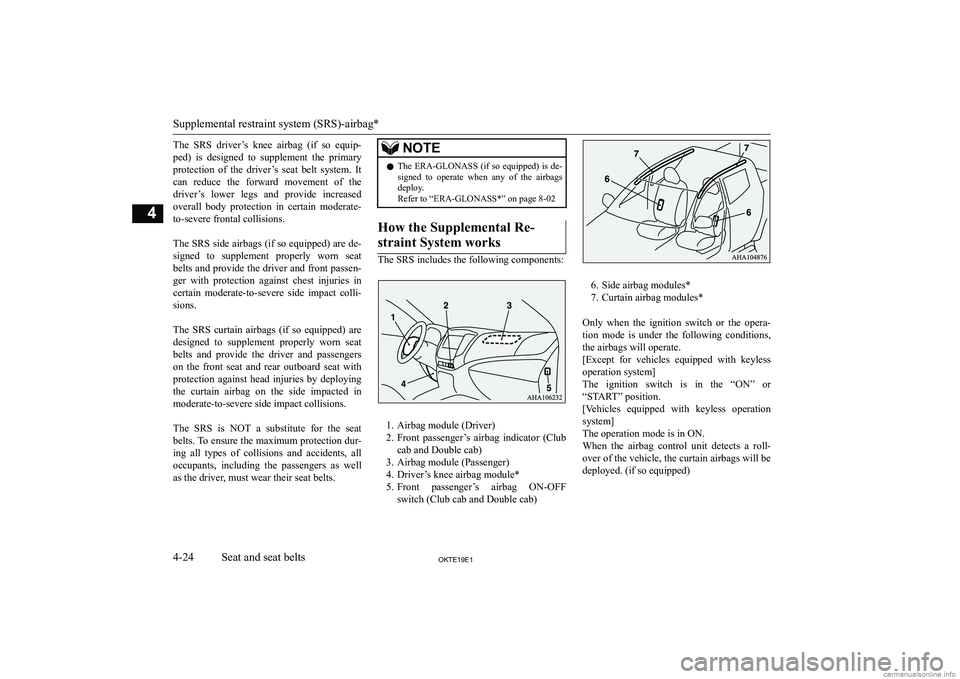 MITSUBISHI L200 2019   (in English) Manual PDF �T�h�e�  �S�R�S�  �d�r�i�v�e�r�’�s�  �k�n�e�e�  �a�i�r�b�a�g�  �(�i�f�  �s�o�  �e�q�u�i�p�-
�p�e�d�)�  �i�s�  �d�e�s�i�g�n�e�d�  �t�o�  �s�u�p�p�l�e�m�e�n�t�  �t�h�e�  �p�r�i�m�a�r�y
�p�r�o�t�e�c�t�