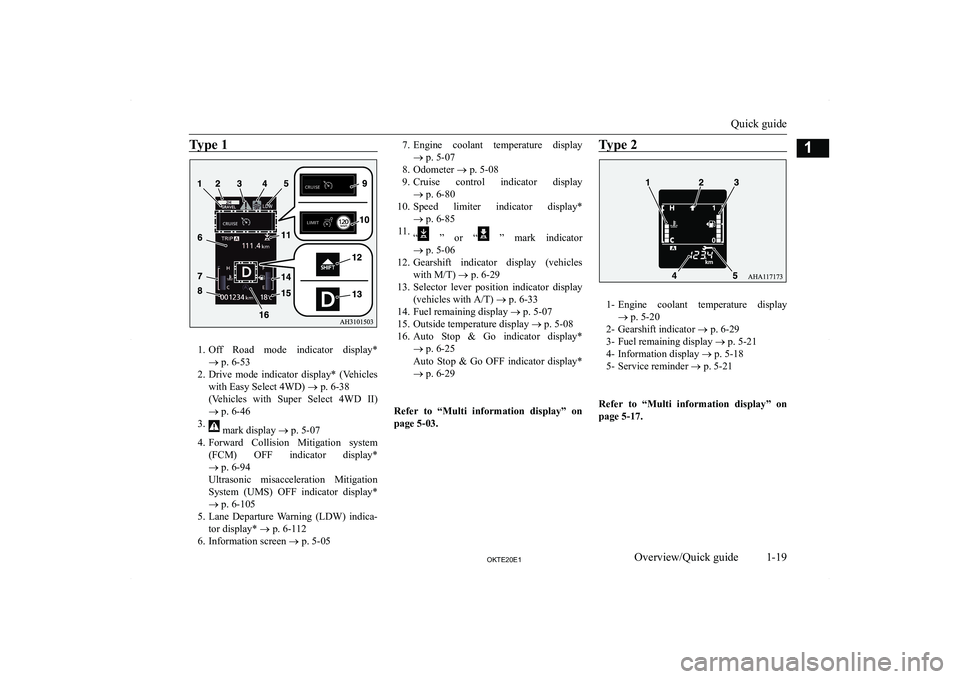 MITSUBISHI L200 2020   (in English) Owners Guide �T�y�p�e� �1
�1�.�O�f�f�  �R�o�a�d�  �m�o�d�e�  �i�n�d�i�c�a�t�o�r�  �d�i�s�p�l�a�y�*
�o � �p�.� �6�-�5�3
�2�. �D�r�i�v�e�  �m�o�d�e�  �i�n�d�i�c�a�t�o�r�  �d�i�s�p�l�a�y�*�  �(�V�e�h�i�c�l�e�s
�w�i�t