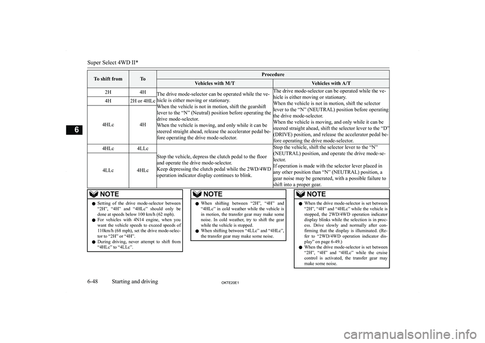 MITSUBISHI L200 2020  Owners Manual (in English) �T�o� �s�h�i�f�t� �f�r�o�m�T�o�P�r�o�c�e�d�u�r�e�V�e�h�i�c�l�e�s� �w�i�t�h� �M�/�T�V�e�h�i�c�l�e�s� �w�i�t�h� �A�/�T�2�H�4�H�T�h�e� �d�r�i�v�e� �m�o�d�e�-�s�e�l�e�c�t�o�r� �c�a�n� �b�e� �o�p�e�r�a�t�e