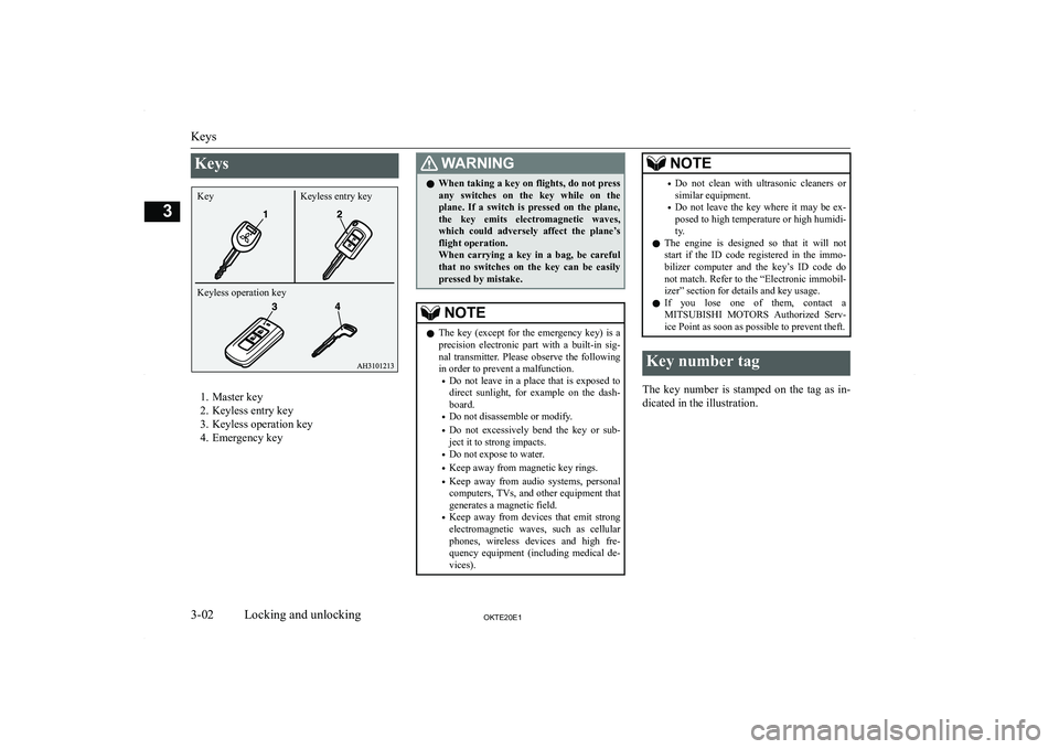 MITSUBISHI L200 2020   (in English) Owners Guide �K�e�y�s
�1�. �M�a�s�t�e�r� �k�e�y
�2�. �K�e�y�l�e�s�s� �e�n�t�r�y� �k�e�y
�3�. �K�e�y�l�e�s�s� �o�p�e�r�a�t�i�o�n� �k�e�y
�4�. �E�m�e�r�g�e�n�c�y� �k�e�y
�:�A�R�N�,�N�G�z �W�h�e�n� �t�a�k�i�n�g� �a� 