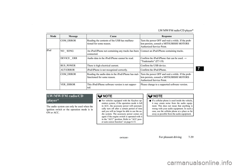 MITSUBISHI L200 2020  Owners Manual (in English) �M�o�d�e�M�e�s�s�a�g�e�C�a�u�s�e�R�e�s�p�o�n�s�e�C�O�M�B�E�R�R�O�R�R�e�a�d�i�n�g� �t�h�e� �c�o�n�t�e�n�t�s� �o�f� �t�h�e� �U�S�B� �h�a�s� �m�a�l�f�u�n�c�-�t�i�o�n�e�d� �f�o�r� �s�o�m�e� �r�e�a�s�o�n�.
