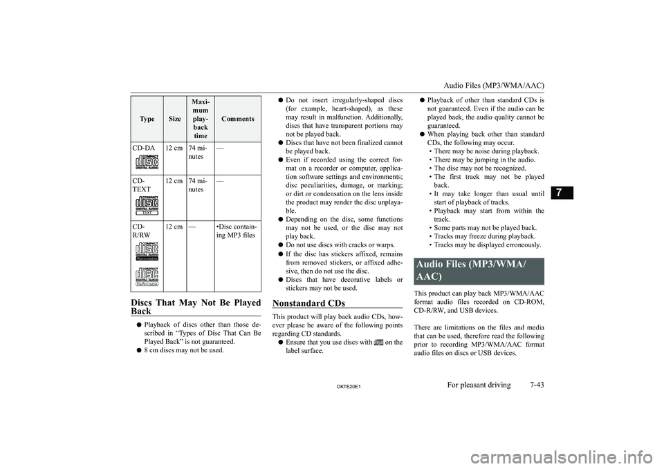 MITSUBISHI L200 2020  Owners Manual (in English) �T�y�p�e�S�i�z�e
�M�a�x�i�-�m�u�m�p�l�a�y�- �b�a�c�k �t�i�m�e
�C�o�m�m�e�n�t�s
�C�D�-�D�A�1�2� �c�m�7�4� �m�i�-
�n�u�t�e�s�