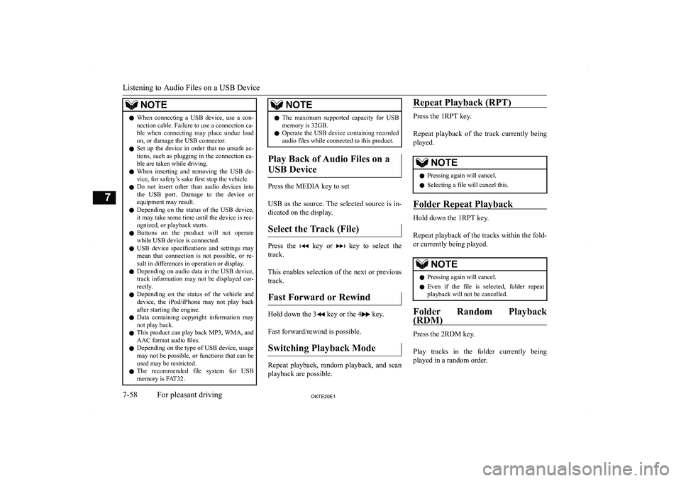 MITSUBISHI L200 2020  Owners Manual (in English) �N�O�T�E�z�W�h�e�n�  �c�o�n�n�e�c�t�i�n�g�  �a�  �U�S�B�  �d�e�v�i�c�e�,�  �u�s�e�  �a�  �c�o�n�-
�n�e�c�t�i�o�n� �c�a�b�l�e�.� �F�a�i�l�u�r�e� �t�o� �u�s�e� �a� �c�o�n�n�e�c�t�i�o�n� �c�a�-
�b�l�e�  