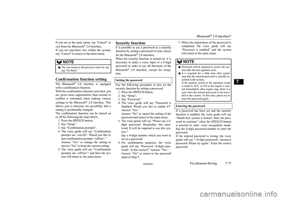 MITSUBISHI L200 2020  Owners Manual (in English) �I�f�  �y�o�u�  �a�r�e�  �a�t�  �t�h�e�  �m�a�i�n�  �m�e�n�u�,�  �s�a�y�  �“�C�a�n�c�e�l�”�  �t�o
�e�x�i�t� �f�r�o�m� �t�h�e� �B�l�u�e�t�o�o�t�h �
