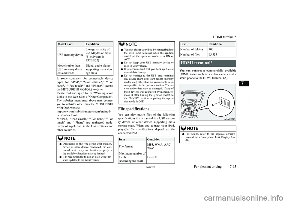 MITSUBISHI L200 2020  Owners Manual (in English) �M�o�d�e�l� �n�a�m�e�C�o�n�d�i�t�i�o�n
�U�S�B� �m�e�m�o�r�y� �d�e�v�i�c�e
�S�t�o�r�a�g�e� �c�a�p�a�c�i�t�y� �o�f
�2�5�6� �M�b�y�t�e�s� �o�r� �m�o�r�e
�(�F�i�l�e� �S�y�s�t�e�m� �i�s
�F�A�T�1�6�/�3�2�)�