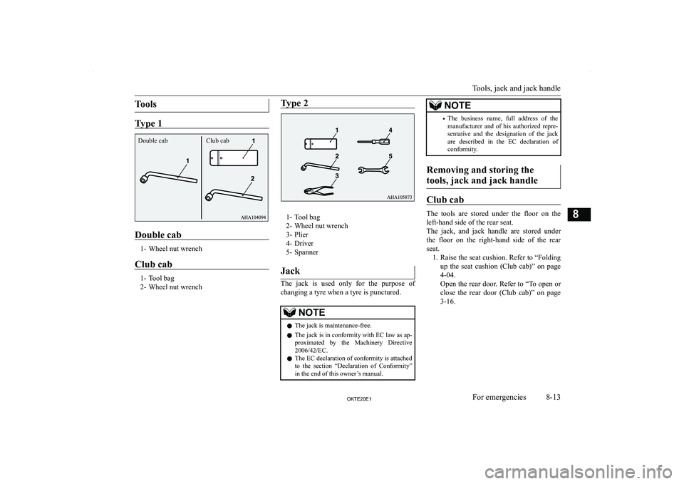 MITSUBISHI L200 2020  Owners Manual (in English) �T�o�o�l�s
�T�y�p�e� �1
�D�o�u�b�l�e� �c�a�b
�1�- �W�h�e�e�l� �n�u�t� �w�r�e�n�c�h
�C�l�u�b� �c�a�b
�1�- �T�o�o�l� �b�a�g
�2�- �W�h�e�e�l� �n�u�t� �w�r�e�n�c�h
�T�y�p�e� �2
�1�- �T�o�o�l� �b�a�g
�2�- 
