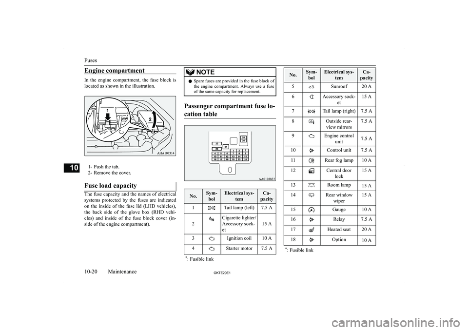 MITSUBISHI L200 2020  Owners Manual (in English) �E�n�g�i�n�e� �c�o�m�p�a�r�t�m�e�n�t
�I�n�  �t�h�e�  �e�n�g�i�n�e�  �c�o�m�p�a�r�t�m�e�n�t�,�  �t�h�e�  �f�u�s�e�  �b�l�o�c�k�  �i�s�l�o�c�a�t�e�d� �a�s� �s�h�o�w�n� �i�n� �t�h�e� �i�l�l�u�s�t�r�a�t�i