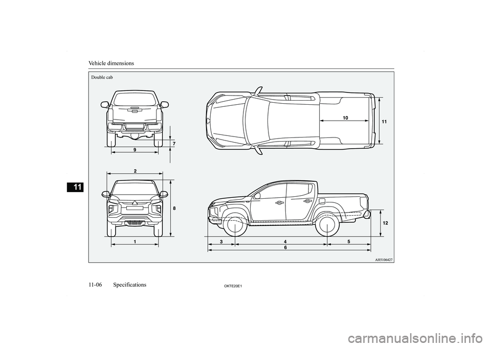 MITSUBISHI L200 2020  Owners Manual (in English) �V�e�h�i�c�l�e� �d�i�m�e�n�s�i�o�n�s
�1�1�-�0�6�2�.�7�(�2�0�(�1�S�p�e�c�i�f�i�c�a�t�i�o�n�s�1�1Double cab  