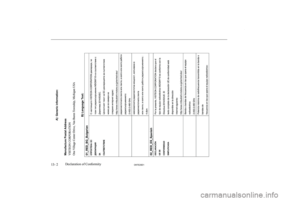 MITSUBISHI L200 2020  Owners Manual (in English) �1�3�-� �2�2�.�7�(�2�0�(�1�D�e�c�l�a�r�a�t�i�o�n� �o�f� �C�o�n�f�o�r�m�i�t�y  