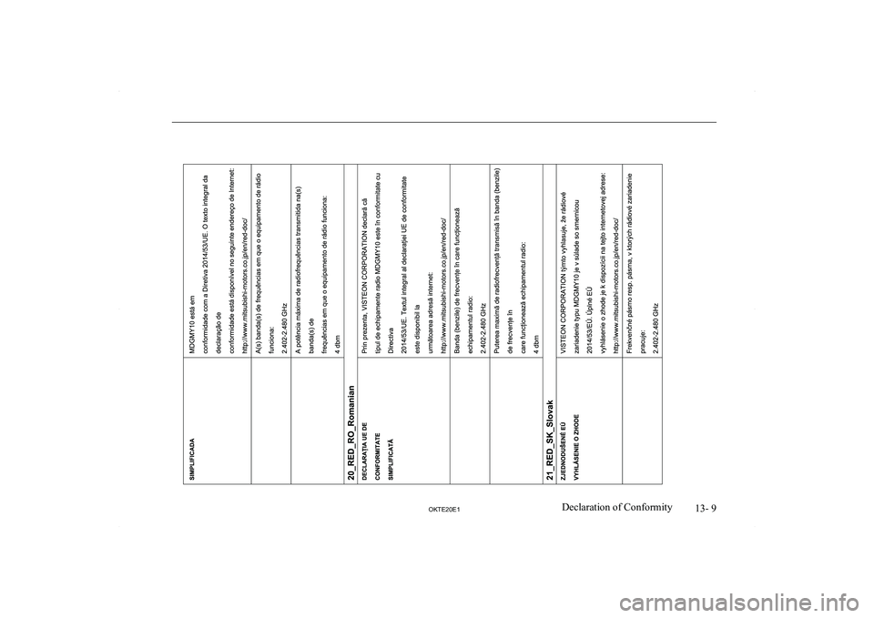MITSUBISHI L200 2020  Owners Manual (in English) �1�3�-� �9
�2�.�7�(�2�0�(�1�D�e�c�l�a�r�a�t�i�o�n� �o�f� �C�o�n�f�o�r�m�i�t�y  