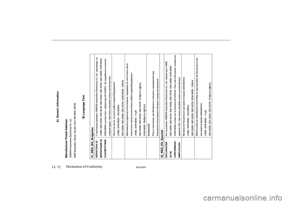 MITSUBISHI L200 2020  Owners Manual (in English) �1�3�-� �1�2�2�.�7�(�2�0�(�1�D�e�c�l�a�r�a�t�i�o�n� �o�f� �C�o�n�f�o�r�m�i�t�y  