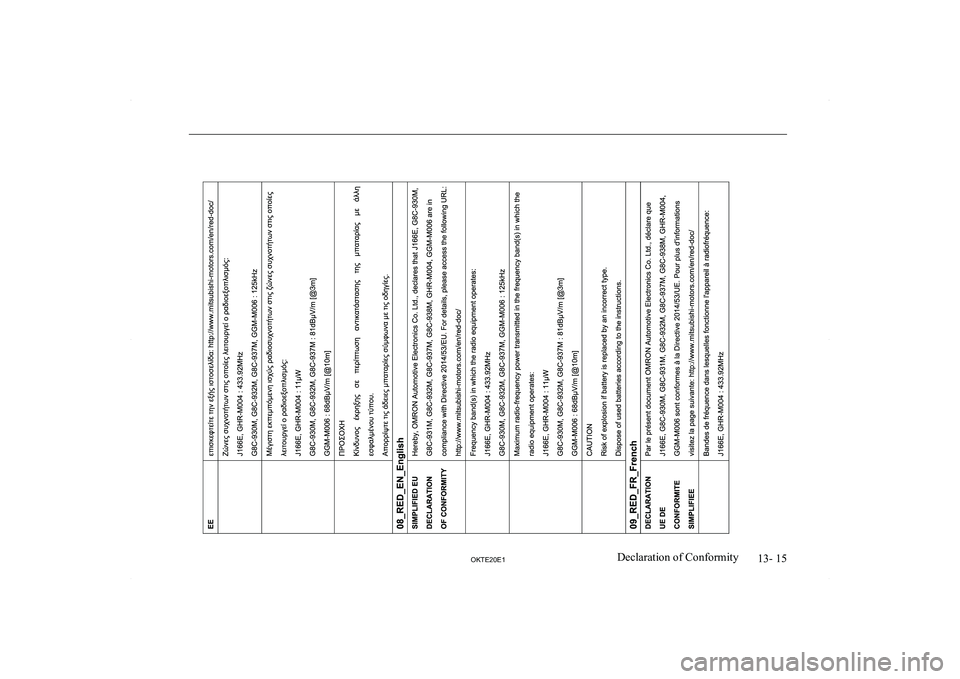 MITSUBISHI L200 2020  Owners Manual (in English) �1�3�-� �1�5
�2�.�7�(�2�0�(�1�D�e�c�l�a�r�a�t�i�o�n� �o�f� �C�o�n�f�o�r�m�i�t�y  