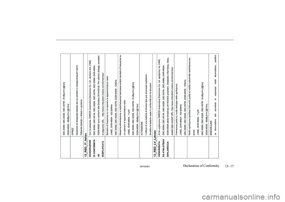 MITSUBISHI L200 2020  Owners Manual (in English) �1�3�-� �1�7
�2�.�7�(�2�0�(�1�D�e�c�l�a�r�a�t�i�o�n� �o�f� �C�o�n�f�o�r�m�i�t�y  