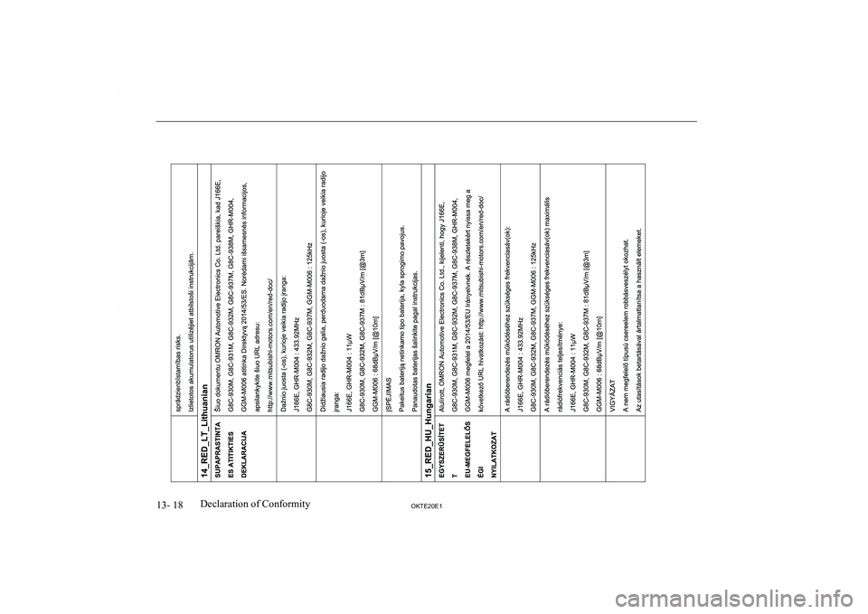 MITSUBISHI L200 2020  Owners Manual (in English) �1�3�-� �1�8�2�.�7�(�2�0�(�1�D�e�c�l�a�r�a�t�i�o�n� �o�f� �C�o�n�f�o�r�m�i�t�y  