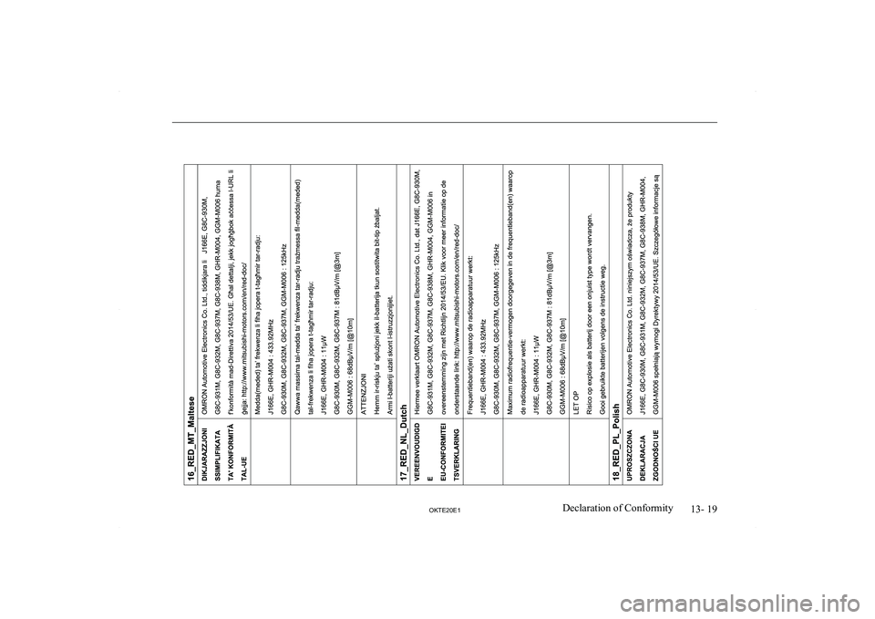 MITSUBISHI L200 2020  Owners Manual (in English) �1�3�-� �1�9
�2�.�7�(�2�0�(�1�D�e�c�l�a�r�a�t�i�o�n� �o�f� �C�o�n�f�o�r�m�i�t�y  