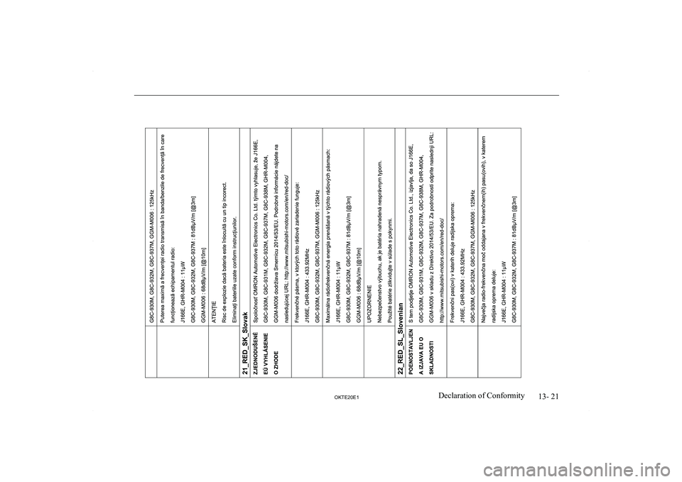 MITSUBISHI L200 2020  Owners Manual (in English) �1�3�-� �2�1
�2�.�7�(�2�0�(�1�D�e�c�l�a�r�a�t�i�o�n� �o�f� �C�o�n�f�o�r�m�i�t�y  