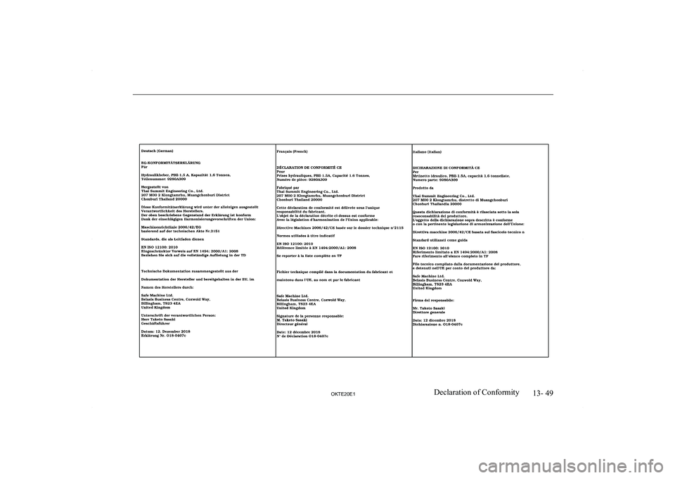 MITSUBISHI L200 2020  Owners Manual (in English) �1�3�-� �4�9
�2�.�7�(�2�0�(�1�D�e�c�l�a�r�a�t�i�o�n� �o�f� �C�o�n�f�o�r�m�i�t�y     