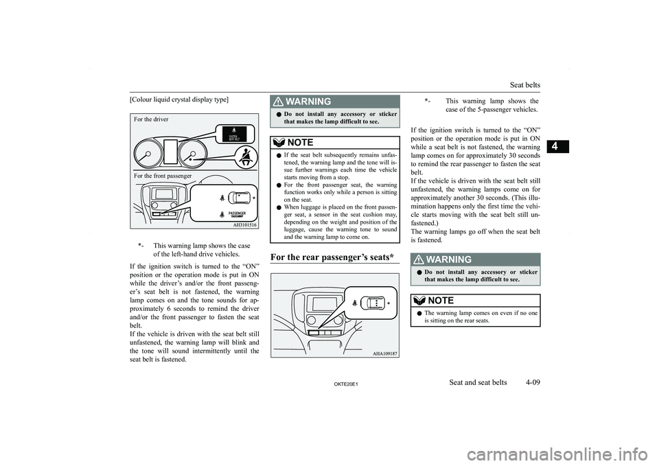 MITSUBISHI L200 2020   (in English) Repair Manual �[�C�o�l�o�u�r� �l�i�q�u�i�d� �c�r�y�s�t�a�l� �d�i�s�p�l�a�y� �t�y�p�e�@�*�-�T�h�i�s� �w�a�r�n�i�n�g� �l�a�m�p� �s�h�o�w�s� �t�h�e� �c�a�s�e
�o�f� �t�h�e� �l�e�f�t�-�h�a�n�d� �d�r�i�v�e� �v�e�h�i�c�l�