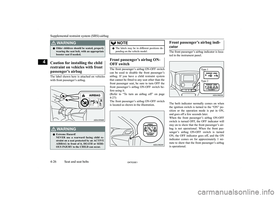 MITSUBISHI L200 2020   (in English) Manual PDF �:�A�R�N�,�N�G�z�O�l�d�e�r�  �c�h�i�l�d�r�e�n�  �s�h�o�u�l�d�  �b�e�  �s�e�a�t�e�d�,�  �p�r�o�p�e�r�l�y
�w�e�a�r�i�n�g� �t�h�e� �s�e�a�t� �b�e�l�t�,� �w�i�t�h� �a�n� �a�p�p�r�o�p�r�i�a�t�e�b�o�o�s�t�e