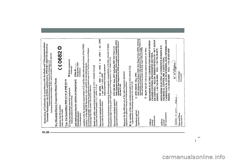 MITSUBISHI SHOGUN 2003 Owners Manual (in English) 10–20 MITSUBISHI SHOGUN 2003 Owners Manual (in English) 10–20
