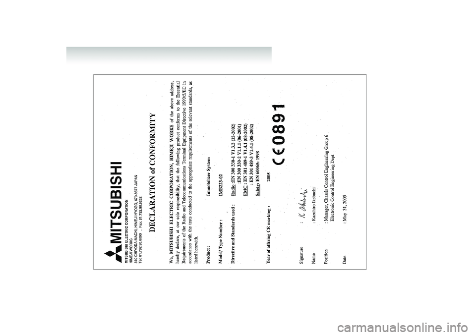 MITSUBISHI SHOGUN 2008  Owners Manual (in English) DECLA_engels.fm  Page 2  Wednesday, January 9, 2008  3:39 PM 