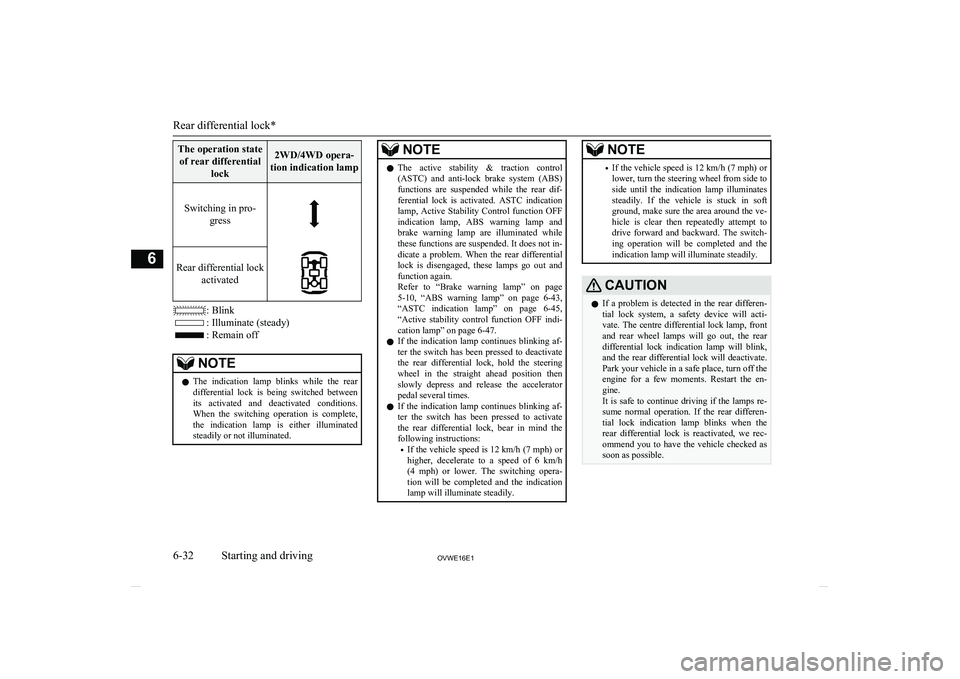 MITSUBISHI SHOGUN 2016 (in English) User Guide The operation stateof rear differential lock2WD/4WD opera-
tion indication lampSwitching in pro- gressRear differential lockactivated
: Blink
: Illuminate (steady)
: Remain off
NOTElThe indication l MITSUBISHI SHOGUN 2016 (in English) User Guide The operation stateof rear differential lock2WD/4WD opera-
tion indication lampSwitching in pro- gressRear differential lockactivated
: Blink
: Illuminate (steady)
: Remain off
NOTElThe indication l