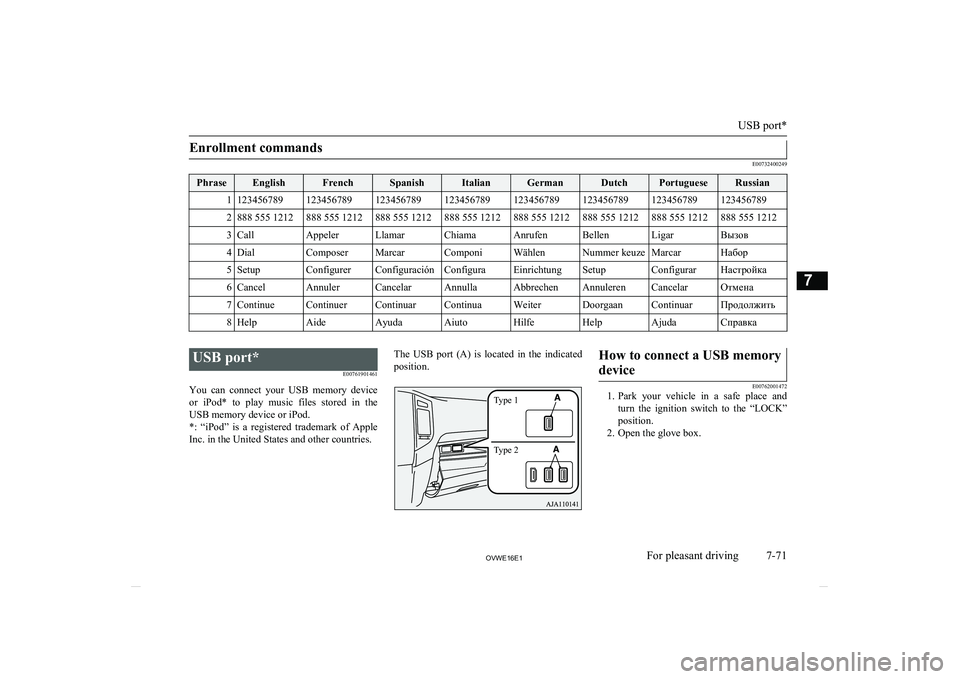 MITSUBISHI SHOGUN 2016  Owners Manual (in English) Enrollment commands
E00732400249
PhraseEnglishFrenchSpanishItalianGermanDutchPortugueseRussian11234567891234567891234567891234567891234567891234567891234567891234567892888 555 1212888 555 1212888 555 