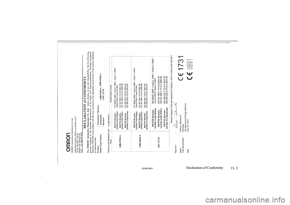 MITSUBISHI SHOGUN 2016 Owners Manual (in English) 13- 3
OVWE16E1Declaration of Conformity MITSUBISHI SHOGUN 2016 Owners Manual (in English) 13- 3
OVWE16E1Declaration of Conformity