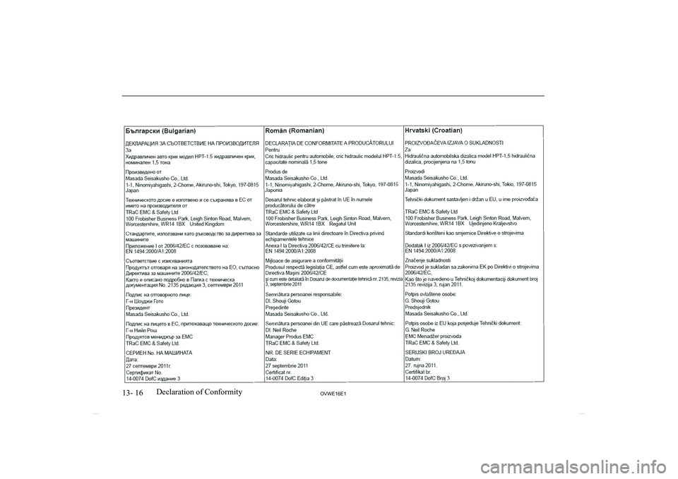 MITSUBISHI SHOGUN 2016 Owners Manual (in English) 13- 16OVWE16E1Declaration of Conformity MITSUBISHI SHOGUN 2016 Owners Manual (in English) 13- 16OVWE16E1Declaration of Conformity