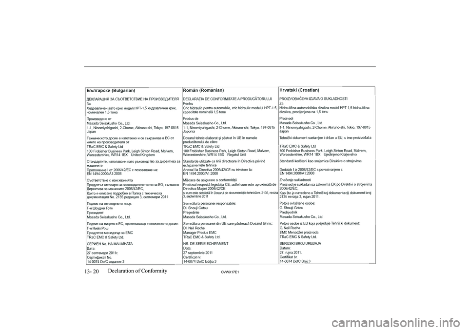 MITSUBISHI SHOGUN 2017  Owners Manual (in English) 13- 20OVWX17E1Declaration of Conformity   