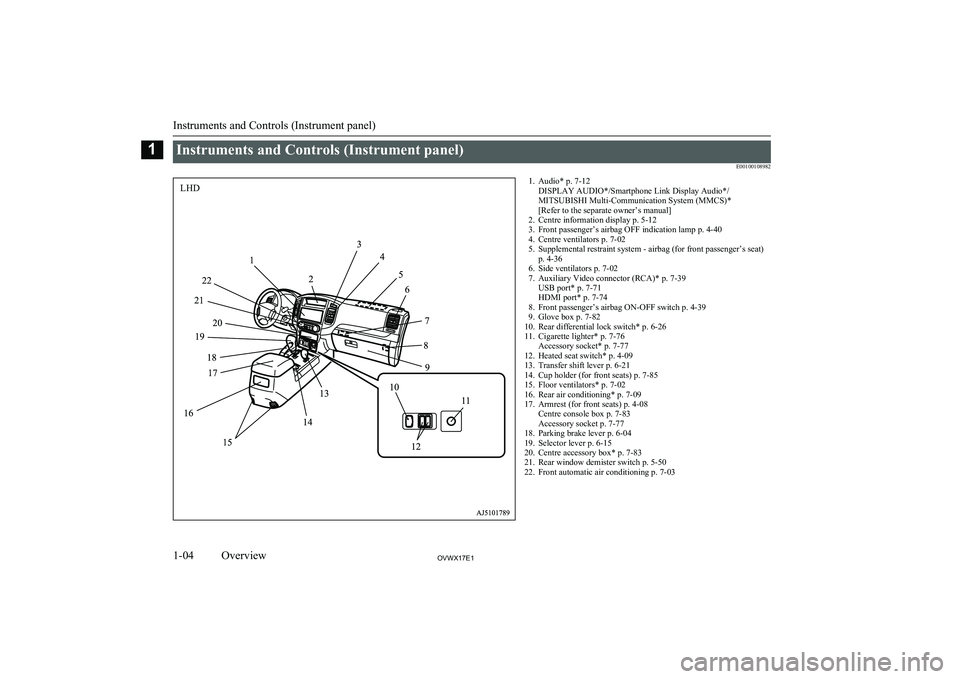 MITSUBISHI SHOGUN 2017 Owners Manual (in English) Instruments and Controls (Instrument panel)E001001089821. Audio* p. 7-12DISPLAY AUDIO*/Smartphone Link Display Audio*/
MITSUBISHI Multi-Communication System (MMCS)*
[Refer to the separate owner’s ma MITSUBISHI SHOGUN 2017 Owners Manual (in English) Instruments and Controls (Instrument panel)E001001089821. Audio* p. 7-12DISPLAY AUDIO*/Smartphone Link Display Audio*/
MITSUBISHI Multi-Communication System (MMCS)*
[Refer to the separate owner’s ma