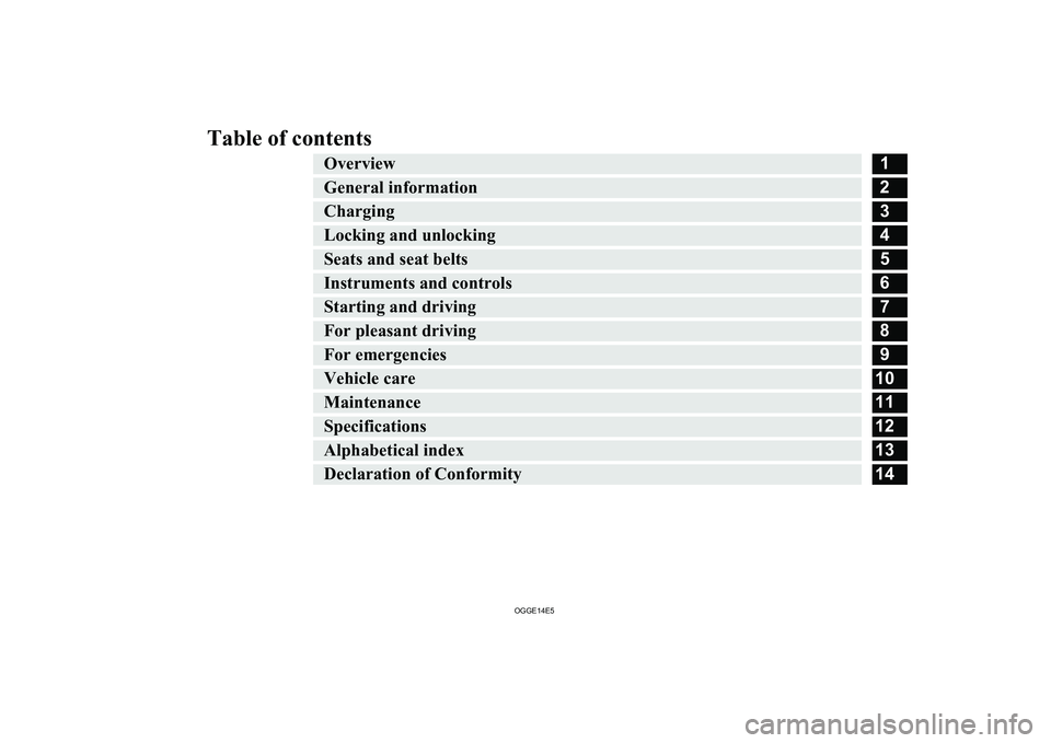 MITSUBISHI OUTLANDER PHEV 2014 Owners Manual (in English) Table of contentsOverview1General information2Charging3Locking and unlocking4Seats and seat belts5Instruments and controls6Starting and driving7For pleasant driving8For emergencies9Vehicle care10Maint MITSUBISHI OUTLANDER PHEV 2014 Owners Manual (in English) Table of contentsOverview1General information2Charging3Locking and unlocking4Seats and seat belts5Instruments and controls6Starting and driving7For pleasant driving8For emergencies9Vehicle care10Maint