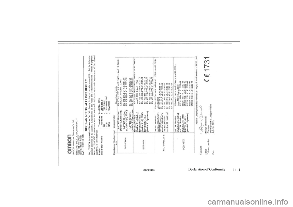 MITSUBISHI OUTLANDER PHEV 2014 Owners Manual (in English) 14- 1
OGGE14E5Declaration of Conformity MITSUBISHI OUTLANDER PHEV 2014 Owners Manual (in English) 14- 1
OGGE14E5Declaration of Conformity