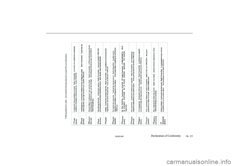 MITSUBISHI OUTLANDER PHEV 2016 Owners Manual (in English) 14- 15
OGGE16E1Declaration of Conformity MITSUBISHI OUTLANDER PHEV 2016 Owners Manual (in English) 14- 15
OGGE16E1Declaration of Conformity