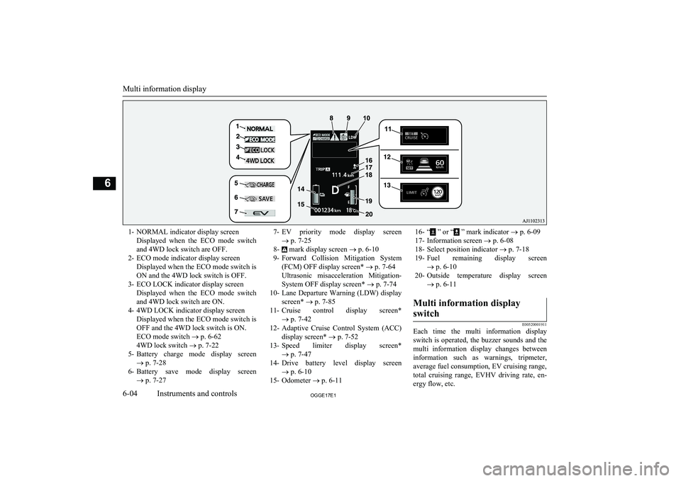 MITSUBISHI OUTLANDER PHEV 2017 Owners Manual (in English) 1- NORMAL indicator display screenDisplayed when the ECO mode switchand 4WD lock switch are OFF.
2- ECO mode indicator display screen Displayed when the ECO mode switch isON and the 4WD lock swit MITSUBISHI OUTLANDER PHEV 2017 Owners Manual (in English) 1- NORMAL indicator display screenDisplayed when the ECO mode switchand 4WD lock switch are OFF.
2- ECO mode indicator display screen Displayed when the ECO mode switch isON and the 4WD lock swit