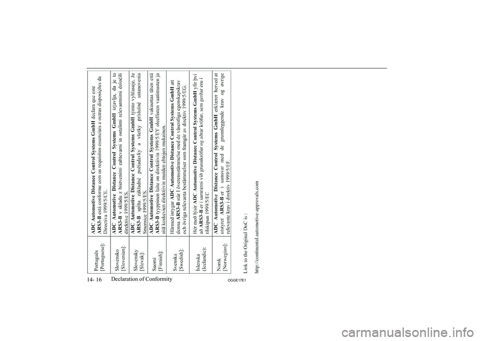 MITSUBISHI OUTLANDER PHEV 2017 Owners Manual (in English) 14- 16OGGE17E1Declaration of Conformity MITSUBISHI OUTLANDER PHEV 2017 Owners Manual (in English) 14- 16OGGE17E1Declaration of Conformity