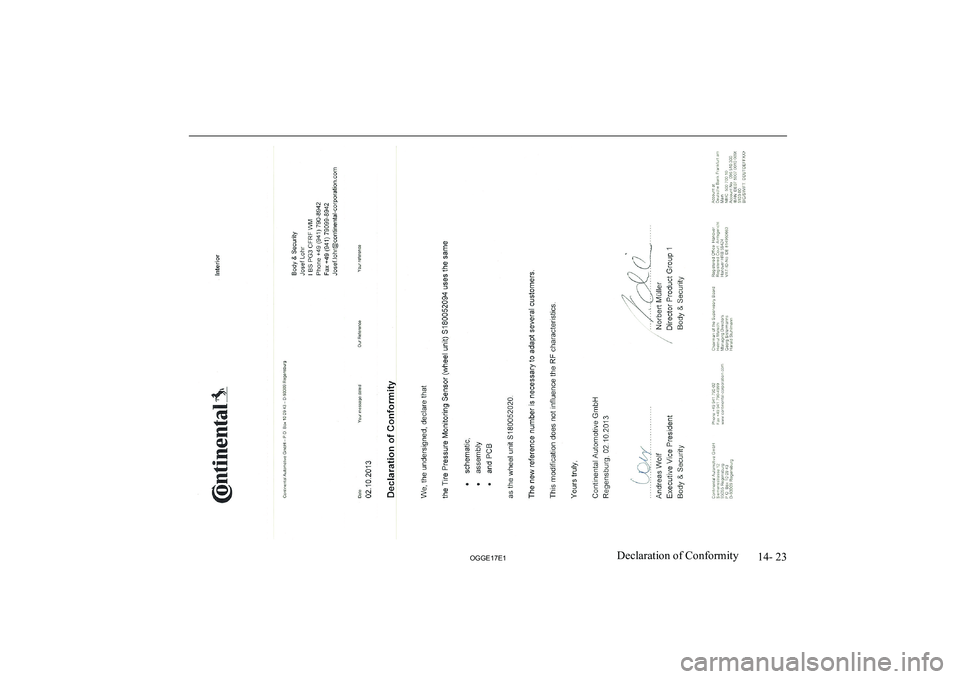 MITSUBISHI OUTLANDER PHEV 2017  Owners Manual (in English) 14- 23
OGGE17E1Declaration of Conformity   