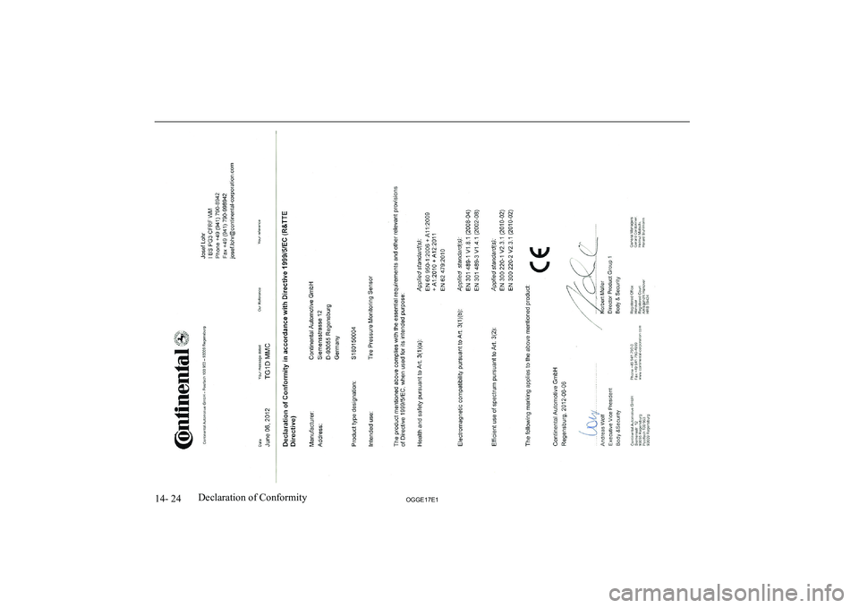 MITSUBISHI OUTLANDER PHEV 2017  Owners Manual (in English) 14- 24OGGE17E1Declaration of Conformity   