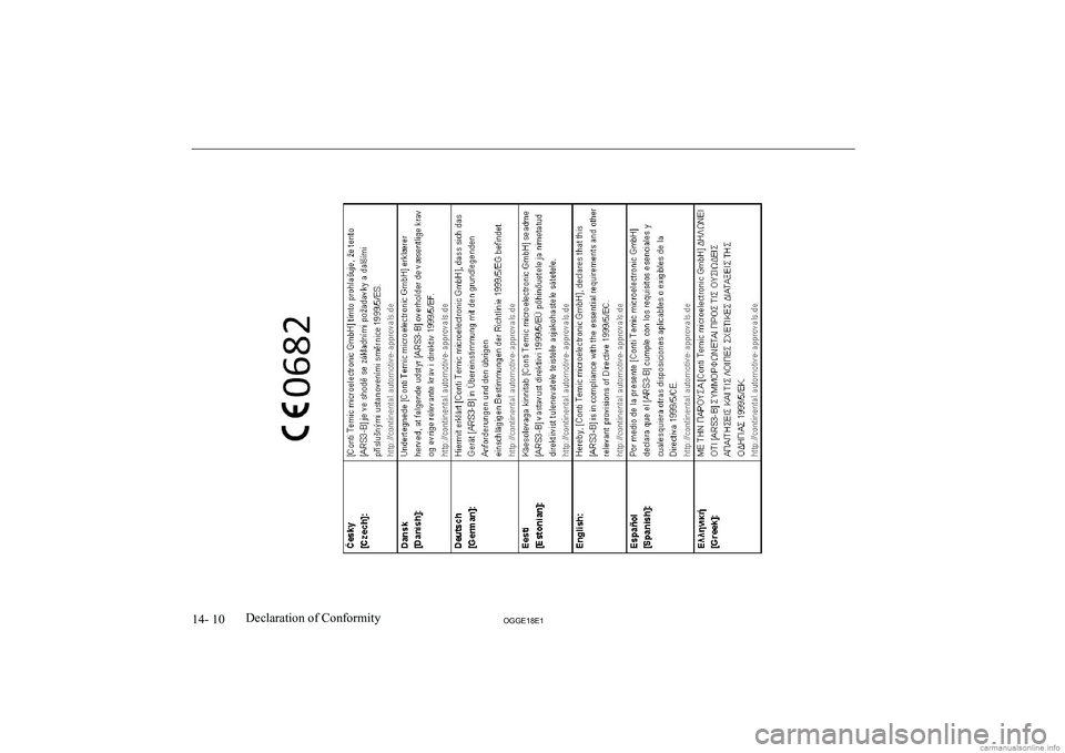 MITSUBISHI OUTLANDER PHEV 2018  Owners Manual (in English) 14- 10OGGE18E1Declaration of Conformity   