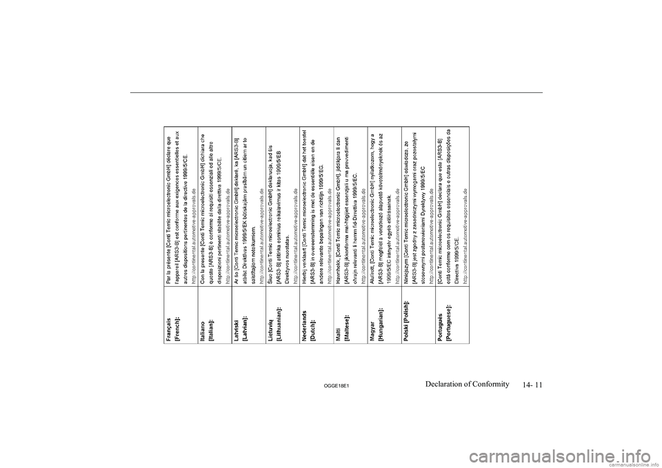 MITSUBISHI OUTLANDER PHEV 2018  Owners Manual (in English) 14- 11
OGGE18E1Declaration of Conformity   