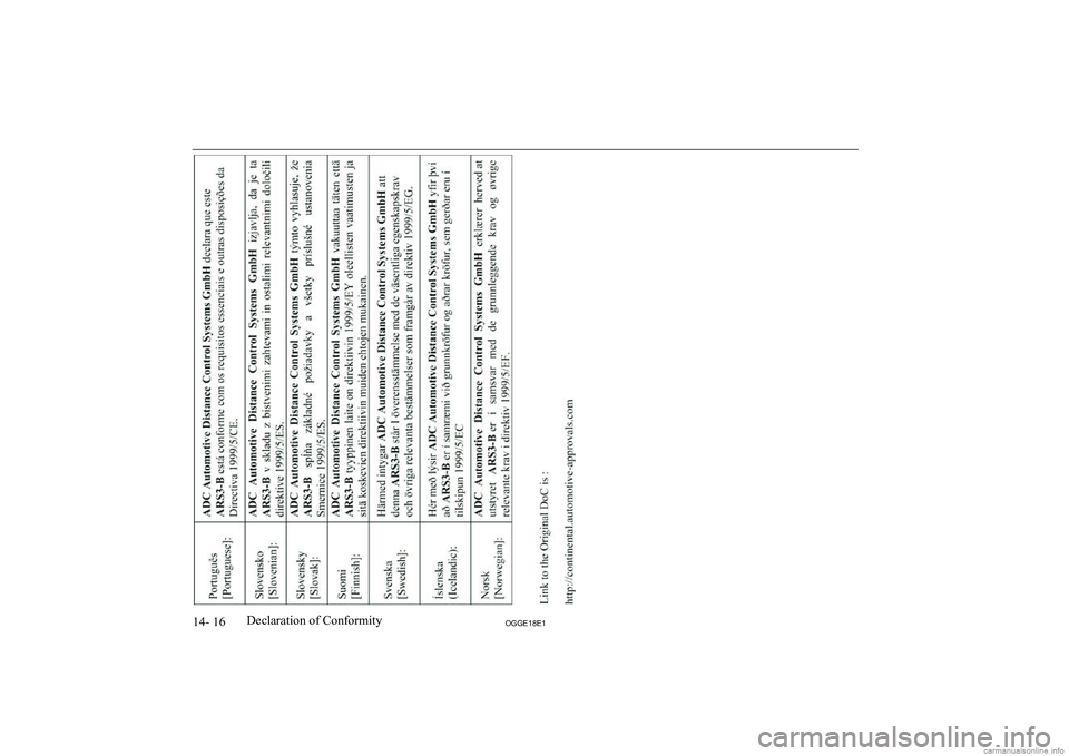 MITSUBISHI OUTLANDER PHEV 2018 Owners Manual (in English) 14- 16OGGE18E1Declaration of Conformity MITSUBISHI OUTLANDER PHEV 2018 Owners Manual (in English) 14- 16OGGE18E1Declaration of Conformity