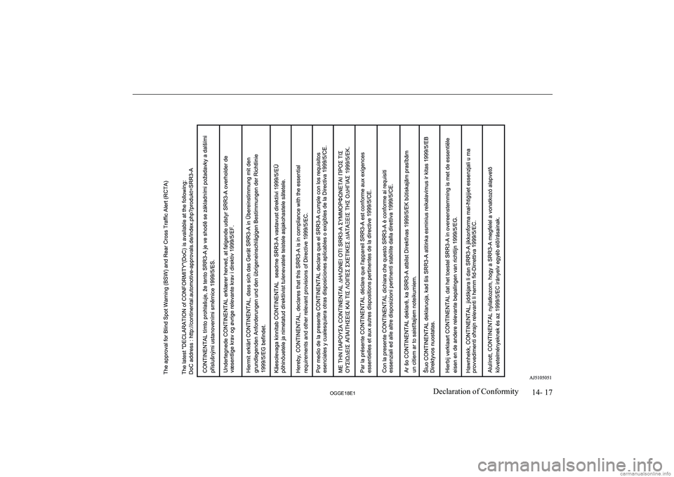 MITSUBISHI OUTLANDER PHEV 2018 Owners Manual (in English) 14- 17
OGGE18E1Declaration of Conformity MITSUBISHI OUTLANDER PHEV 2018 Owners Manual (in English) 14- 17
OGGE18E1Declaration of Conformity