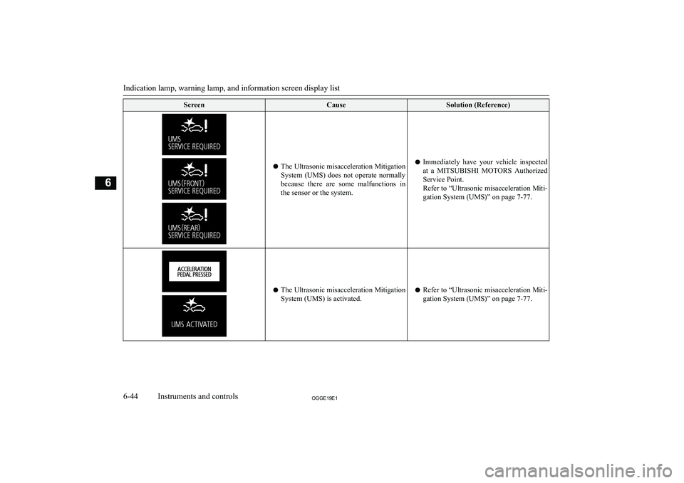 MITSUBISHI OUTLANDER PHEV 2019  Owners Manual (in English) �S�c�r�e�e�n�C�a�u�s�e�S�o�l�u�t�i�o�n� �(�R�e�f�e�r�e�n�c�e�)
�z�T�h�e� �U�l�t�r�a�s�o�n�i�c� �m�i�s�a�c�c�e�l�e�r�a�t�i�o�n� �M�i�t�i�g�a�t�i�o�n
�S�y�s�t�e�m�  �(�U�M�S�)�  �d�o�e�s�  �n�o�t�  �o�p
