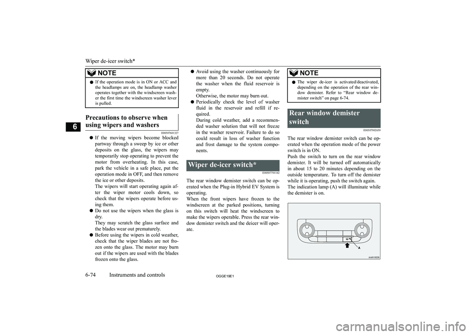 MITSUBISHI OUTLANDER PHEV 2019  Owners Manual (in English) �N�O�T�E�z�I�f�  �t�h�e�  �o�p�e�r�a�t�i�o�n�  �m�o�d�e�  �i�s�  �i�n�  �O�N�  �o�r�  �A�C�C�  �a�n�d
�t�h�e�  �h�e�a�d�l�a�m�p�s�  �a�r�e�  �o�n�,�  �t�h�e�  �h�e�a�d�l�a�m�p�  �w�a�s�h�e�r �o�p�e�r�