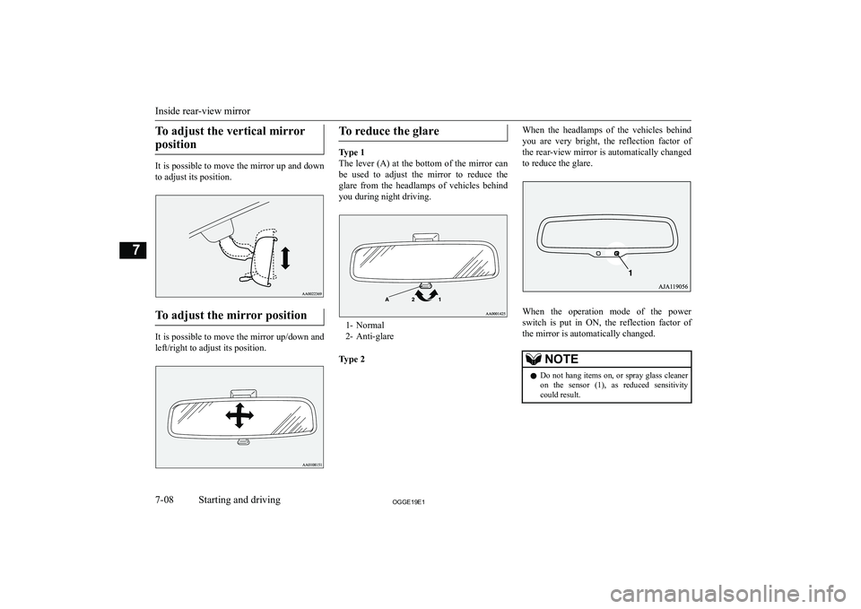MITSUBISHI OUTLANDER PHEV 2019  Owners Manual (in English) �T�o� �a�d�j�u�s�t� �t�h�e� �v�e�r�t�i�c�a�l� �m�i�r�r�o�r�p�o�s�i�t�i�o�n
�I�t� �i�s� �p�o�s�s�i�b�l�e� �t�o� �m�o�v�e� �t�h�e� �m�i�r�r�o�r� �u�p� �a�n�d� �d�o�w�n �t�o� �a�d�j�u�s�t� �i�t�s� �p�o�s